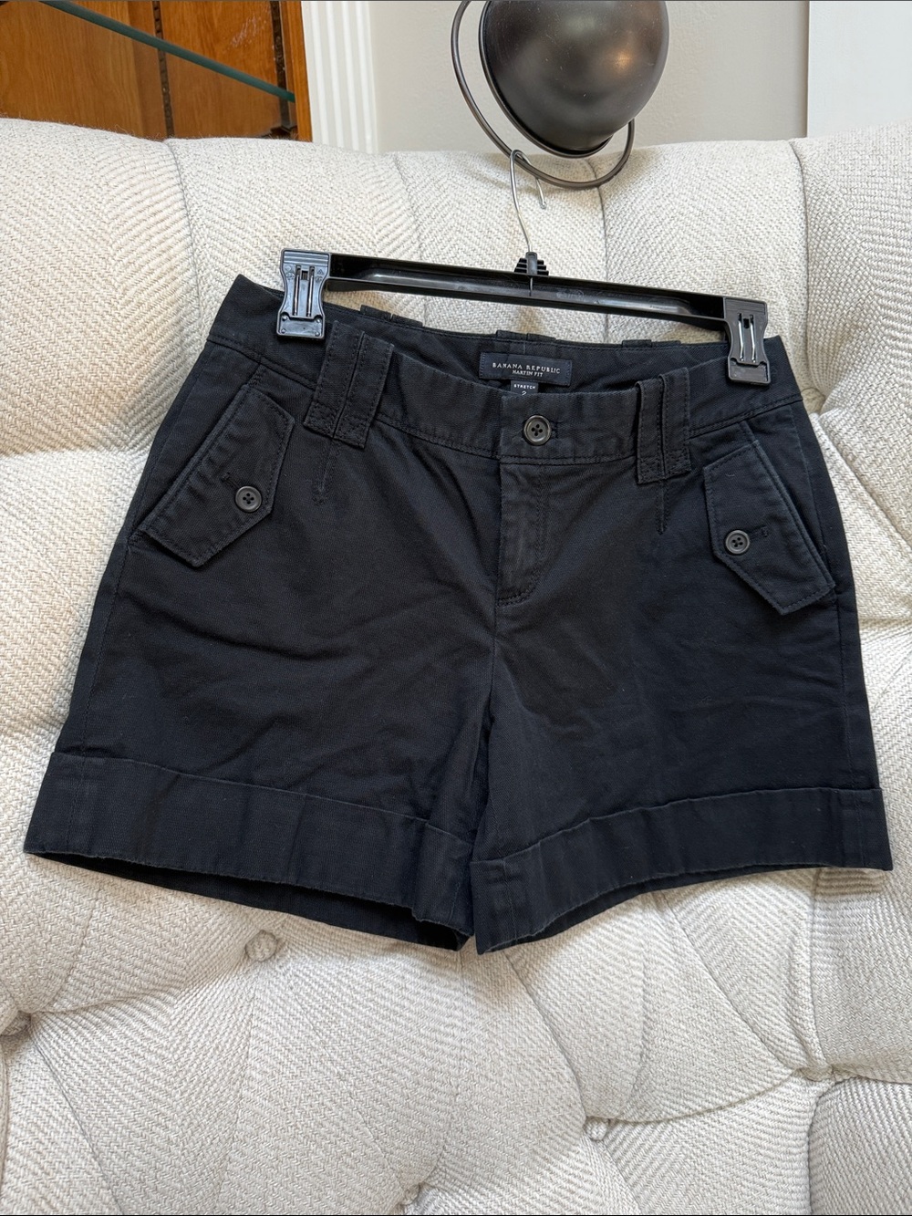 Banana Republic Black Utility Cuffed Cotton-Blend Shorts